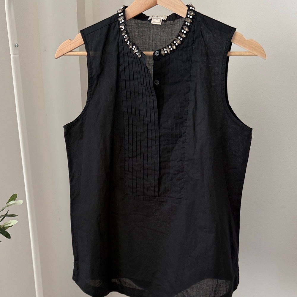 J.Crew Jeweled Tuxedo Top Blouse Size 2